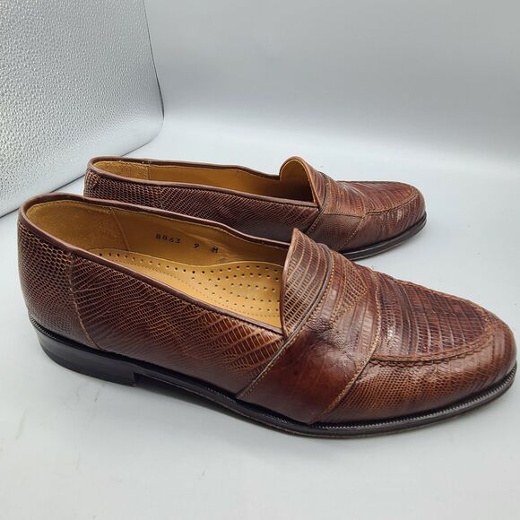 Magnanni  Raul men shoe genuine lizard skin penny loafer Spain cognac Sz 9